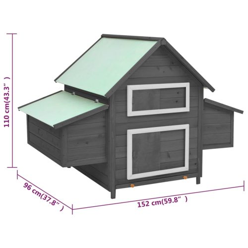 Kippenhok 152x96x110 cm massief vurenhout grijs en wit - Afbeelding 8