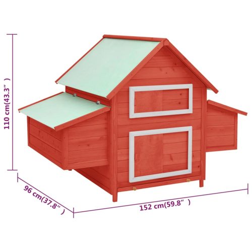 Kippenhok 152x96x110 cm massief vurenhout rood en wit - Afbeelding 8