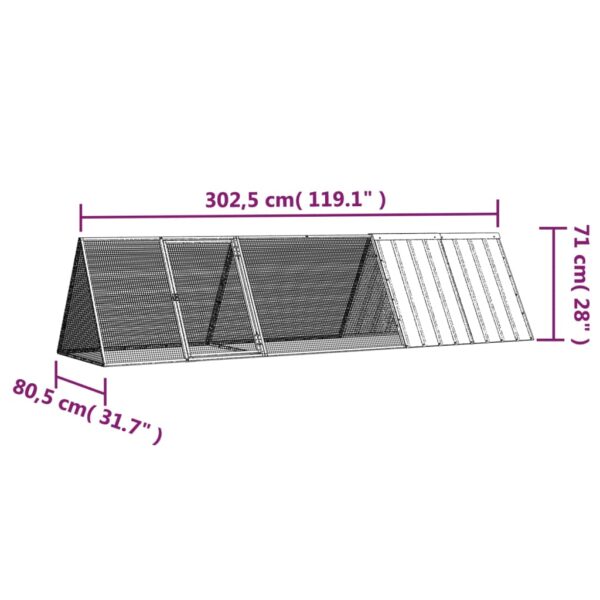 Konijnenhok 302,5x80,5x71 cm gegalvaniseerd staal grijs - Afbeelding 6