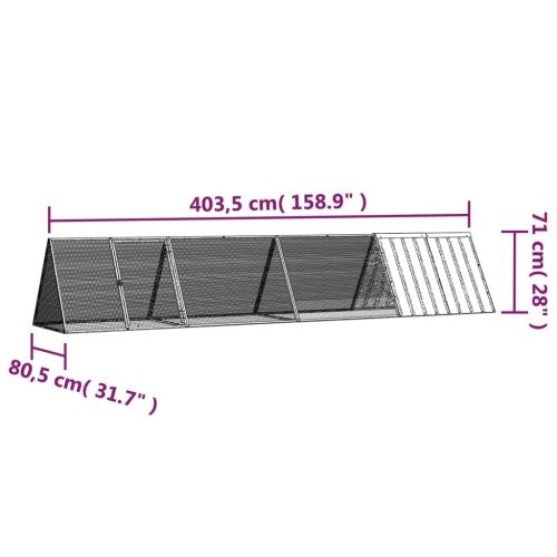 Konijnenhok 403,5x80,5x71 cm gegalvaniseerd staal grijs - Afbeelding 6