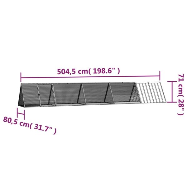 Konijnenhok 504,5x80,5x71 cm gegalvaniseerd staal grijs - Afbeelding 6