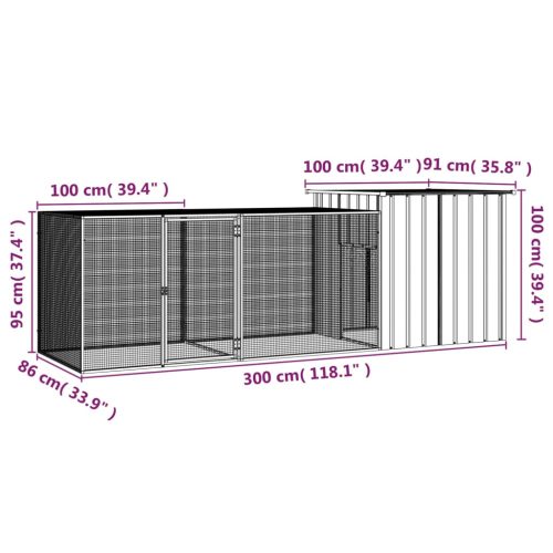 Kippenhok 300x91x100 cm gegalvaniseerd staal antracietkleurig - Afbeelding 5