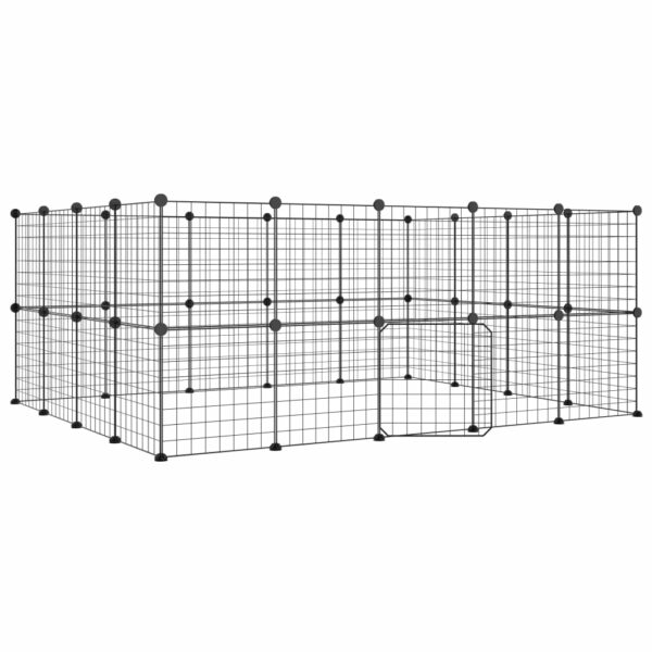 Huisdierenkooi met deur 36 panelen 35x35 cm staal zwart - Afbeelding 2