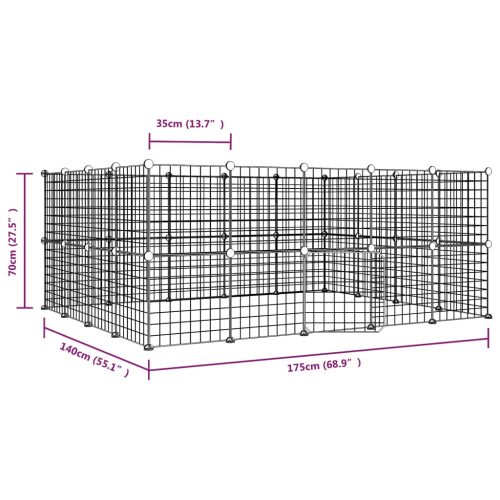 Huisdierenkooi met deur 52 panelen 35x35 cm staal zwart - Afbeelding 4