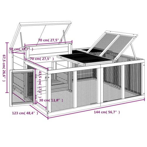 Konijnenhok 144x123x67,5 cm massief grenenhout mokkakleurig - Afbeelding 7