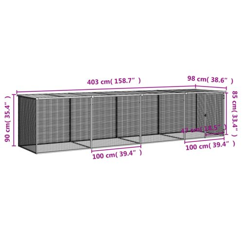 Kippenhok met dak 403x98x90 cm gegalvaniseerd staal lichtgrijs - Afbeelding 9