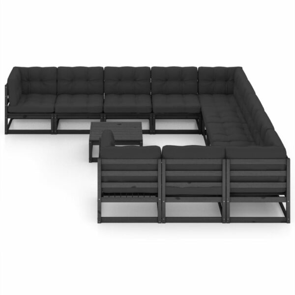 12-delige Loungeset met kussens massief grenenhout zwart - Afbeelding 2