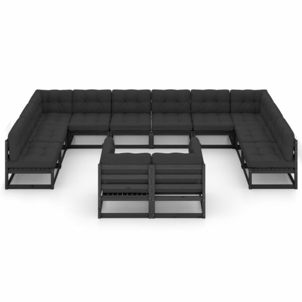 12-delige Loungeset met kussens massief grenenhout zwart - Afbeelding 3