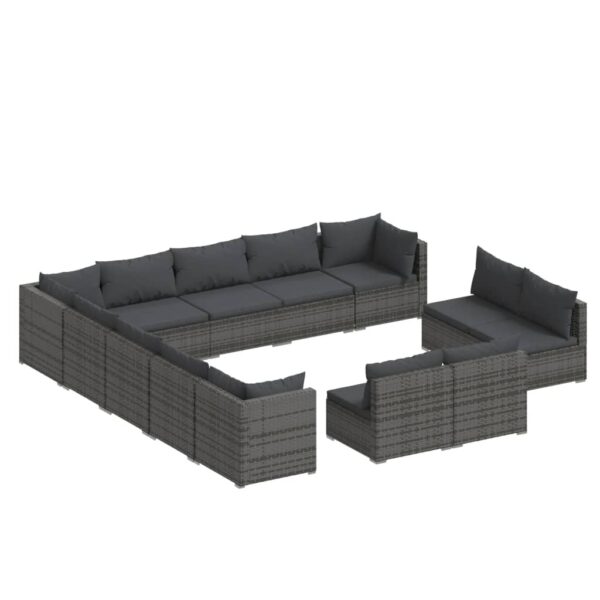 13-delige Loungeset met kussens poly rattan grijs - Afbeelding 2