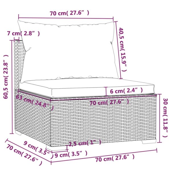 13-delige Loungeset met kussens poly rattan grijs - Afbeelding 9