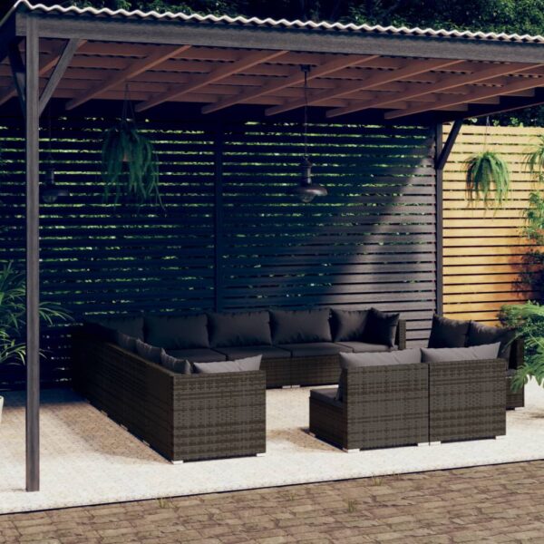 13-delige Loungeset met kussens poly rattan grijs