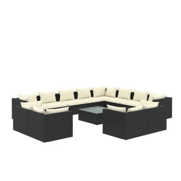 12-delige Loungeset met kussens poly rattan zwart - Afbeelding 2