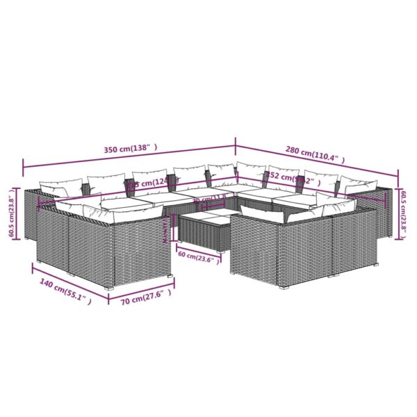 12-delige Loungeset met kussens poly rattan zwart - Afbeelding 9