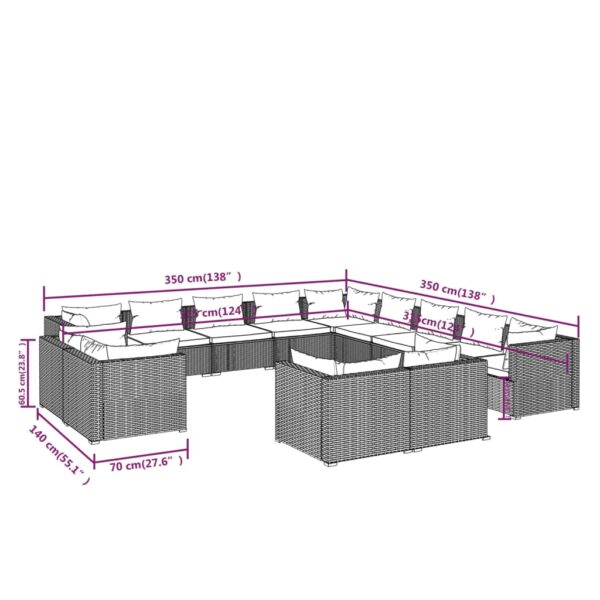 13-delige Loungeset met kussens poly rattan zwart - Afbeelding 7