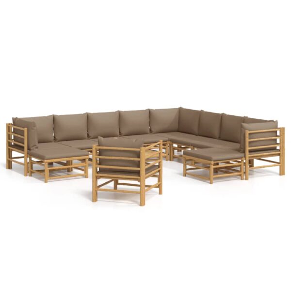 12-delige Loungeset met kussens bamboe taupe - Afbeelding 2