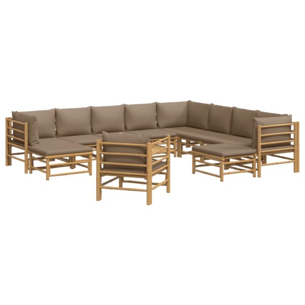 12-delige Loungeset met kussens bamboe taupe - Afbeelding 3