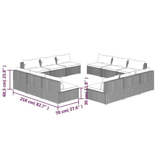 12-delige Loungeset met kussens poly rattan bruin - Afbeelding 5