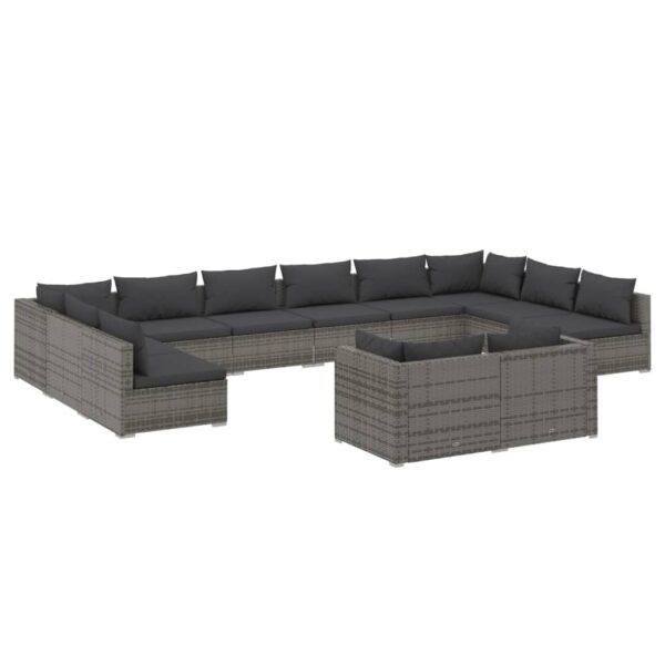 12-delige Loungeset met kussens poly rattan grijs - Afbeelding 2