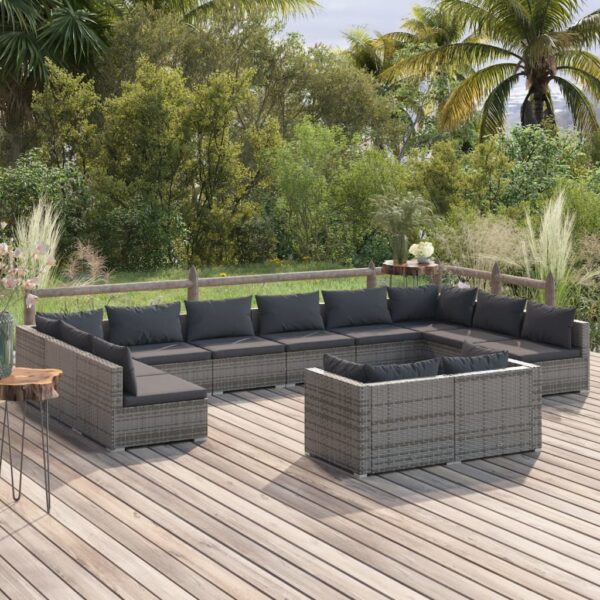 12-delige Loungeset met kussens poly rattan grijs