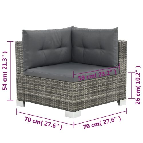 10-delige Loungeset met kussens poly rattan grijs - Afbeelding 7