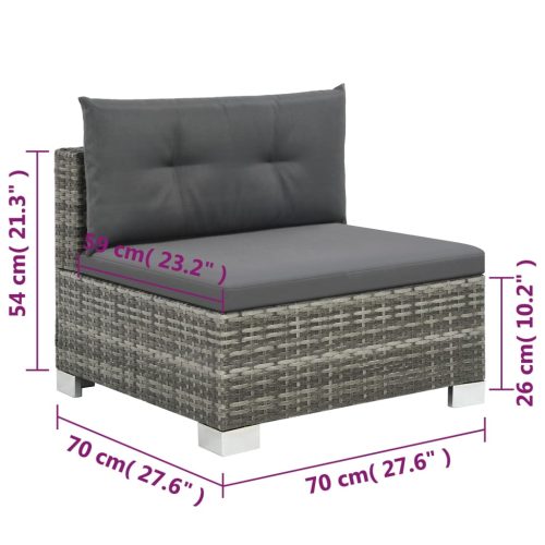 10-delige Loungeset met kussens poly rattan grijs - Afbeelding 8