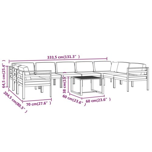 10-delige Loungeset met kussens aluminium antracietkleurig - Afbeelding 9