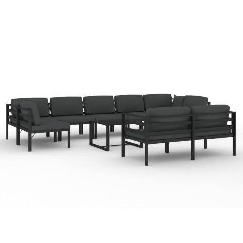 10-delige Loungeset met kussens aluminium antracietkleurig - Afbeelding 2