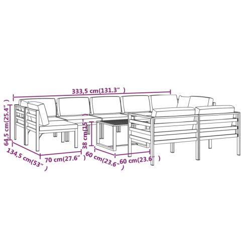 10-delige Loungeset met kussens aluminium antracietkleurig - Afbeelding 9