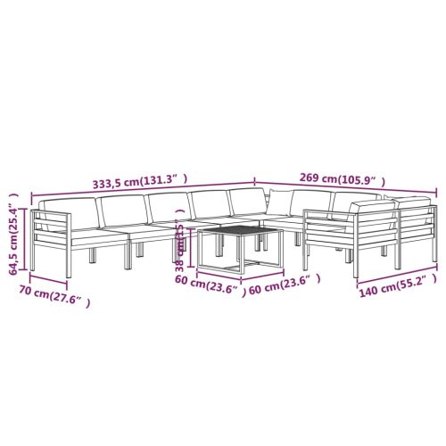 10-delige Loungeset met kussens aluminium antracietkleurig - Afbeelding 9