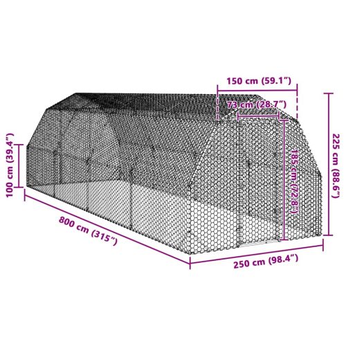 Kippenren 2,5x8x2,25 m gegalvaniseerd staal - Afbeelding 8