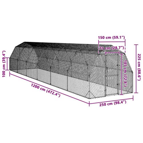 Kippenren 2,5x12x2,25 m gegalvaniseerd staal - Afbeelding 8