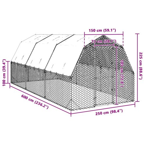 Kippenren met dak 2,5x6x2,25 m gegalvaniseerd staal - Afbeelding 8