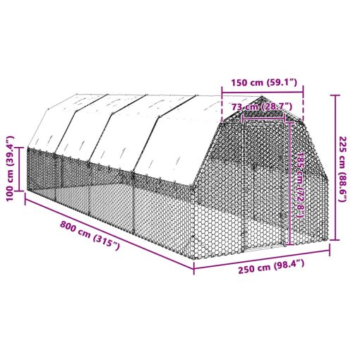 Kippenren met dak 2,5x8x2,25 m gegalvaniseerd staal - Afbeelding 8