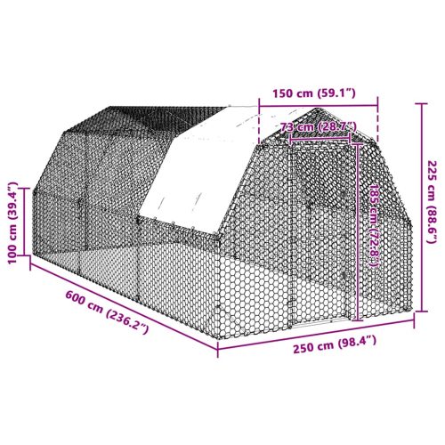 Kippenren met dak 2,5x6x2,25 m gegalvaniseerd staal - Afbeelding 8