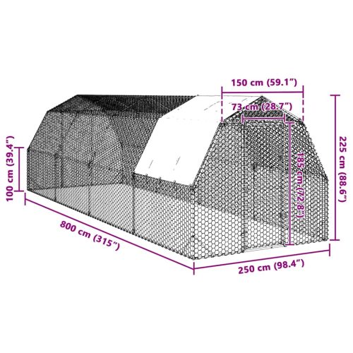 Kippenren met dak 2,5x8x2,25 m gegalvaniseerd staal - Afbeelding 8