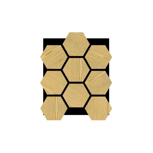 Oppio €27,- PER PANEEL - HEXAGON LICHT EIKEN Akupanel 76x62 cm akoestische wand panelen lattenwand met Vilt - Afbeelding 2