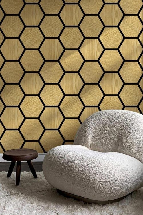 Oppio €27,- PER PANEEL - HEXAGON LICHT EIKEN Akupanel 76x62 cm akoestische wand panelen lattenwand met Vilt