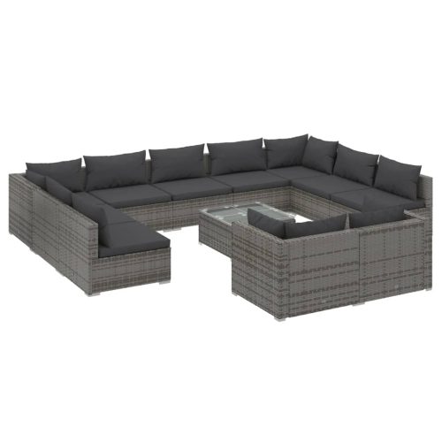 12-delige Loungeset met kussens poly rattan grijs - Afbeelding 2
