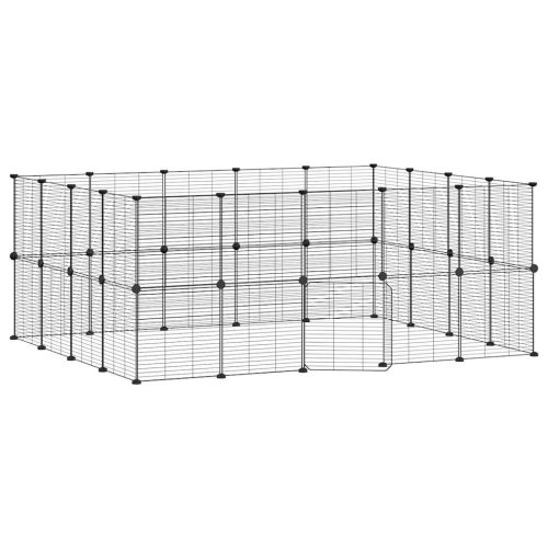Huisdierenkooi met deur 36 panelen 35x35 cm staal zwart - Afbeelding 2