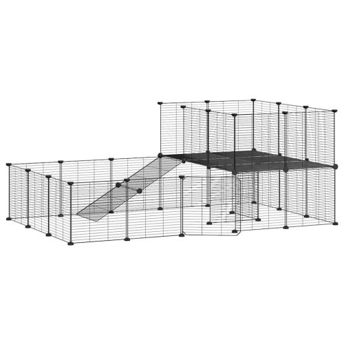 Huisdierenkooi met deur 36 panelen 35x35 cm staal zwart - Afbeelding 2