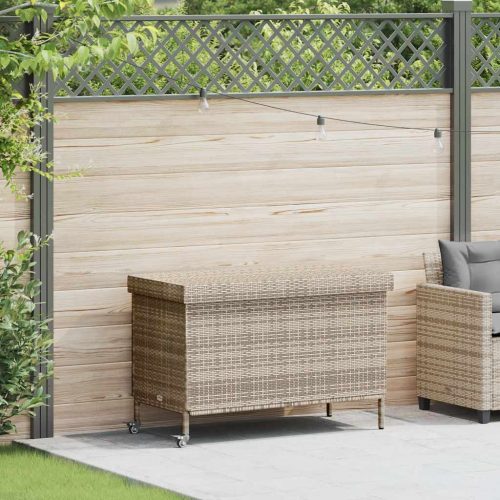Tuinbox met wielen 110x55x73 cm poly rattan grijs