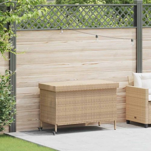 Tuinbox met wielen 110x55x73 cm poly rattan gemengd beige
