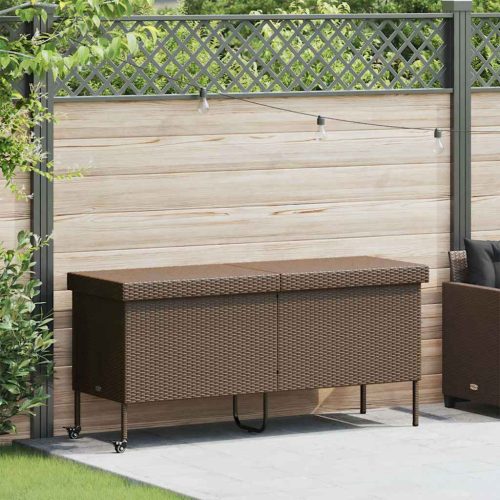 Tuinbox met wielen 160x55x75 cm poly rattan bruin