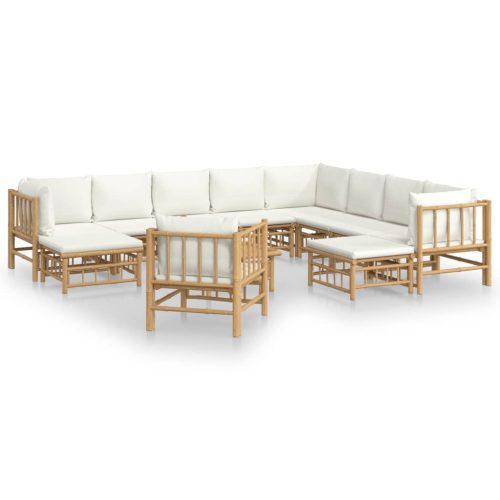 12-delige Loungeset met kussens bamboe crèmewit - Afbeelding 2
