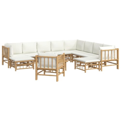 12-delige Loungeset met kussens bamboe crèmewit - Afbeelding 3