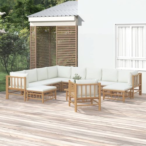 12-delige Loungeset met kussens bamboe crèmewit