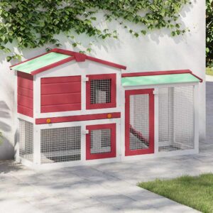 Konijnenhok voor buiten groot 145x45x84 cm hout rood en wit
