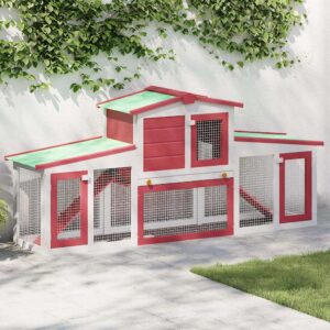 Konijnenhok voor buiten groot 204x45x85 cm hout rood en wit