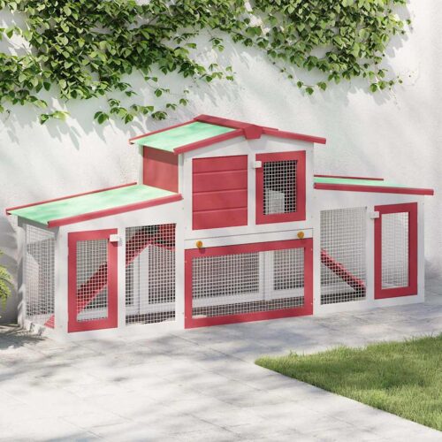Konijnenhok voor buiten groot 204x45x85 cm hout rood en wit