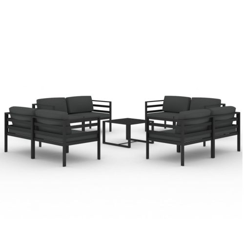 9-delige Loungeset met kussens aluminium antracietkleurig - Afbeelding 2